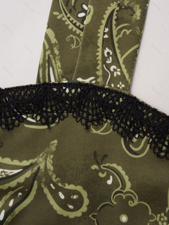 Robe A-ligne à Motif Cachemire sans Manches avec Lien à Nouer - Vert clair XL | US 12