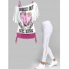 T-shirt coeur brisé imprimé Rose avec ensemble de dessus à sangle Spaghetti et pantalon mince uni - multicolor S | US 4