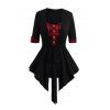 T-shirt Péplum Boutonné à Carreaux Imprimé à Taille Haute Fausse Deux Pièces - Noir M | US 6