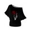 Saint Valentin Rose rouge imprimé squelette épaule Oblique manches Batwing T-shirt - Noir S | US 4