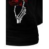 Saint Valentin Rose rouge imprimé squelette épaule Oblique manches Batwing T-shirt - Noir L | US 8-10