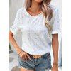 T-shirt Brodé Boutonné en Dentelle Au Dos à Manches Courtes - Blanc XL | US 12
