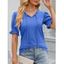 T-shirt Lacé à Col Rond à Manches Lanternes pour Femme - Bleu Ciel S | US 4