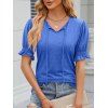 T-shirt Lacé à Col Rond à Manches Lanternes pour Femme - Bleu Ciel S | US 4