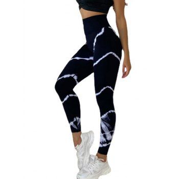 

Tie Dye Stripe Print Skinny Push Up High Rise Yoga Leggings, Black