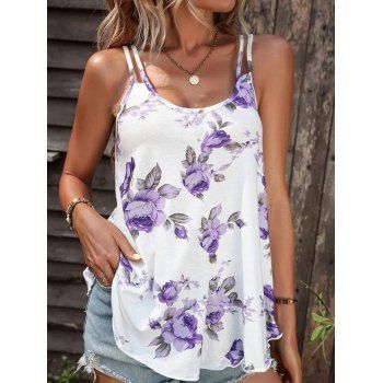 

Women Casual U Neck Pullover Floral Print Sleeveless Basic Regular Fit Tank Top, White