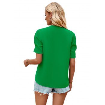 Women V-neck Fashion Solid Color Fresh Loose Short-sleeved Casual Shirt