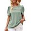 Women Round Neck Short Puff Sleeves Hollow Out Bust Casual T Shirt - café lumière XL | US 12