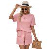 Women's Two Piece Outfit Round Neck Short Sleeve Top and Shorts Set - Rose clair M | US 6