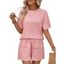 Women's Two Piece Outfit Round Neck Short Sleeve Top and Shorts Set - Rose clair L | US 8-10