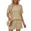 Women's Two Piece Outfit Round Neck Short Sleeve Top and Shorts Set - Rose clair M | US 6