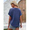 T-shirt Chiné Bouton en Avant Ourlet Festonné à Col V à Manches Courtes - Bleu profond XL | US 12