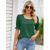 Poet Sleeve Square Neck Solid Color Tee Short Sleeve Ruched Shoulder Chiffon T Shirt - Vert profond XXL | US 12