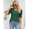 Poet Sleeve Square Neck Solid Color Tee Short Sleeve Ruched Shoulder Chiffon T Shirt - Vert profond XL | US 10