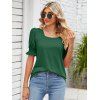 Poet Sleeve Square Neck Solid Color Tee Short Sleeve Ruched Shoulder Chiffon T Shirt - Vert profond XL | US 10