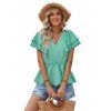 V-neck Solid Color Ruffled Sleeve T-shirt Stylish Comfortable Soft Daily Top - Vert clair XL | US 12