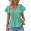 V-neck Solid Color Ruffled Sleeve T-shirt Stylish Comfortable Soft Daily Top - Vert clair XL | US 12