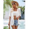 Clip Dot Sheer Drape Shirt Short Sleeve Front Open Casual Vacation Shirt - Blanc XL | US 12