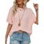 Women Summer Round Neck Short Sleeve Solid Color Casual Shirt - Rose clair L | US 8-10