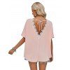 Women Summer Round Neck Short Sleeve Solid Color Casual Shirt - Rose clair XL | US 12