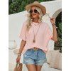 Women Summer Round Neck Short Sleeve Solid Color Casual Shirt - Rose clair M | US 6