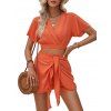 Frenchy Butterfly Sleeve Crop Top And Knot Front Shorts Two Piece Set - Orange Foncé L | US 8-10