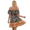 Off The Shoulder Allover Floral Print Tiered Dress Puff Sleeve Elastic Panel Waist Dress - Noir XL | US 12
