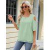 Cold Shoulder Guipure Lace Hem Short Sleeve Solid Color Summer T Shirt - Vert clair 2XL | US 12