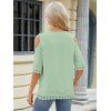 Cold Shoulder Guipure Lace Hem Short Sleeve Solid Color Summer T Shirt - Vert clair 2XL | US 12