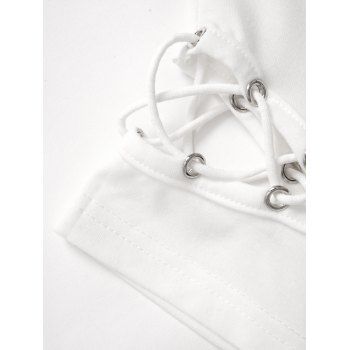 Cross Print Short Sleeve Summer Tee Hollow Out Lace Up Tee 