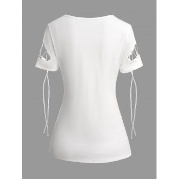 Cross Print Short Sleeve Summer Tee Hollow Out Lace Up Tee 