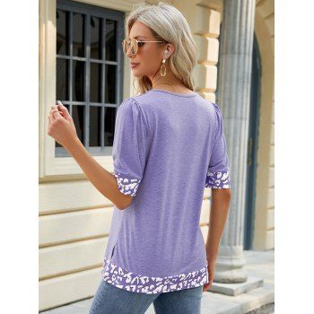 Puff Sleeve Print Tape Trim Square Neck Fit Short Sleeve T-Shirt