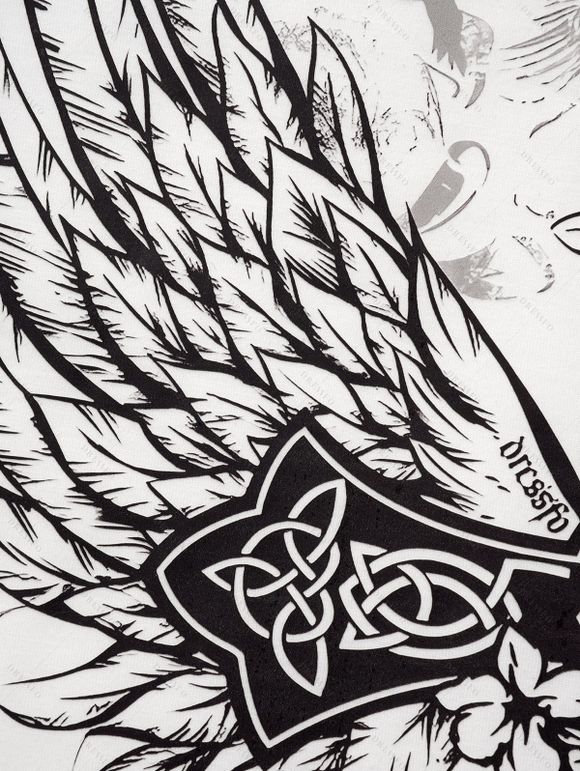 T-shirt D'Eté Evidé Croisé Imprimé à Manches Courtes à Lacets - Blanc S | US 4