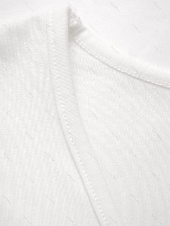 T-shirt D'Eté Evidé Croisé Imprimé à Manches Courtes à Lacets - Blanc S | US 4