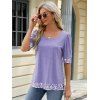 T-shirt Femme à Encolure Carrée Imprimé à Manches Courtes - Violet clair S | US 4