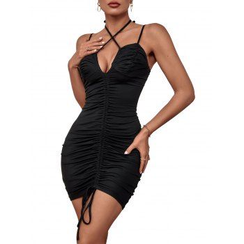 

Women Sexy Criss Cross Bodycon Mid Waist Casual Sleeveless Mini Dress, Black