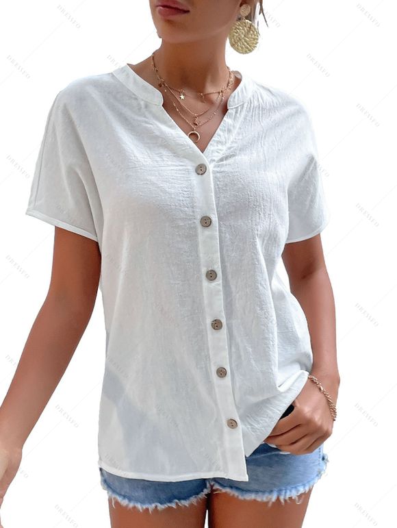 T-shirt Décontracté Boutonné en Couleur Unie à Manches Courtes - Blanc XL | US 12
