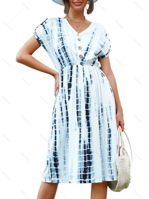 Robe Mi-Longue Décontractée Teintée Manches Bouffantes à Taille Moyenne pour Femme - Blanc L | US 8-10