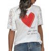 T-shirt D'été en Dentelle Imprimé Lettre et Coeur à Manches Évasées - Blanc M | US 6