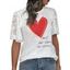T-shirt D'été en Dentelle Imprimé Lettre et Coeur à Manches Évasées - Blanc M | US 6