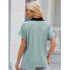 T-shirt Rayé Bicolore Brodé Manches Chauve-souris à Col Relevé - Vert clair XXL | US 12