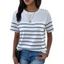 T-shirt Décontracté Rayé Imprimé à Epaule Dénudée à Manches Courtes avec Bouton - Blanc XL | US 12