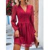Robe Amincissante à Manches Longues avec Col en V Style Ajouré - Rouge XL | US 6