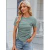 Eyelet Embroidery Ruched Slim Tee Short Sleeve Round Neck T-Shirt - Vert clair XL | US 10
