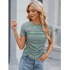 Eyelet Embroidery Ruched Slim Tee Short Sleeve Round Neck T-Shirt - Vert clair XXL | US 12