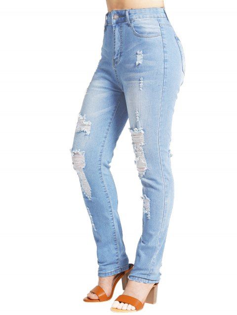Distressed Ripped Denim Pants Zip Fly Destroy Wash Long Casual Jeans