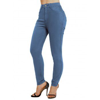 

Dark Wash Long Pencil Jeans Solid Color Zip Fly Casual Denim Pants, Blue