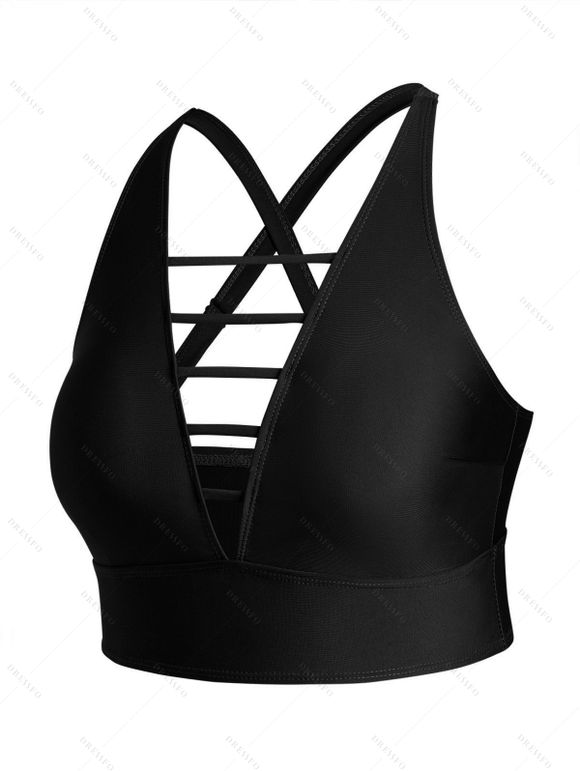 Maillot de Bain de Plage Rembourré avec Découpes en Echelle Grande-Taille - Noir 3XL