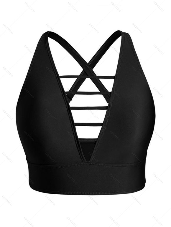 Maillot de Bain de Plage Rembourré avec Découpes en Echelle Grande-Taille - Noir 3XL