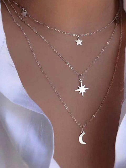 Fashion Star Moon Pendant 3 Layers Stacking Necklace